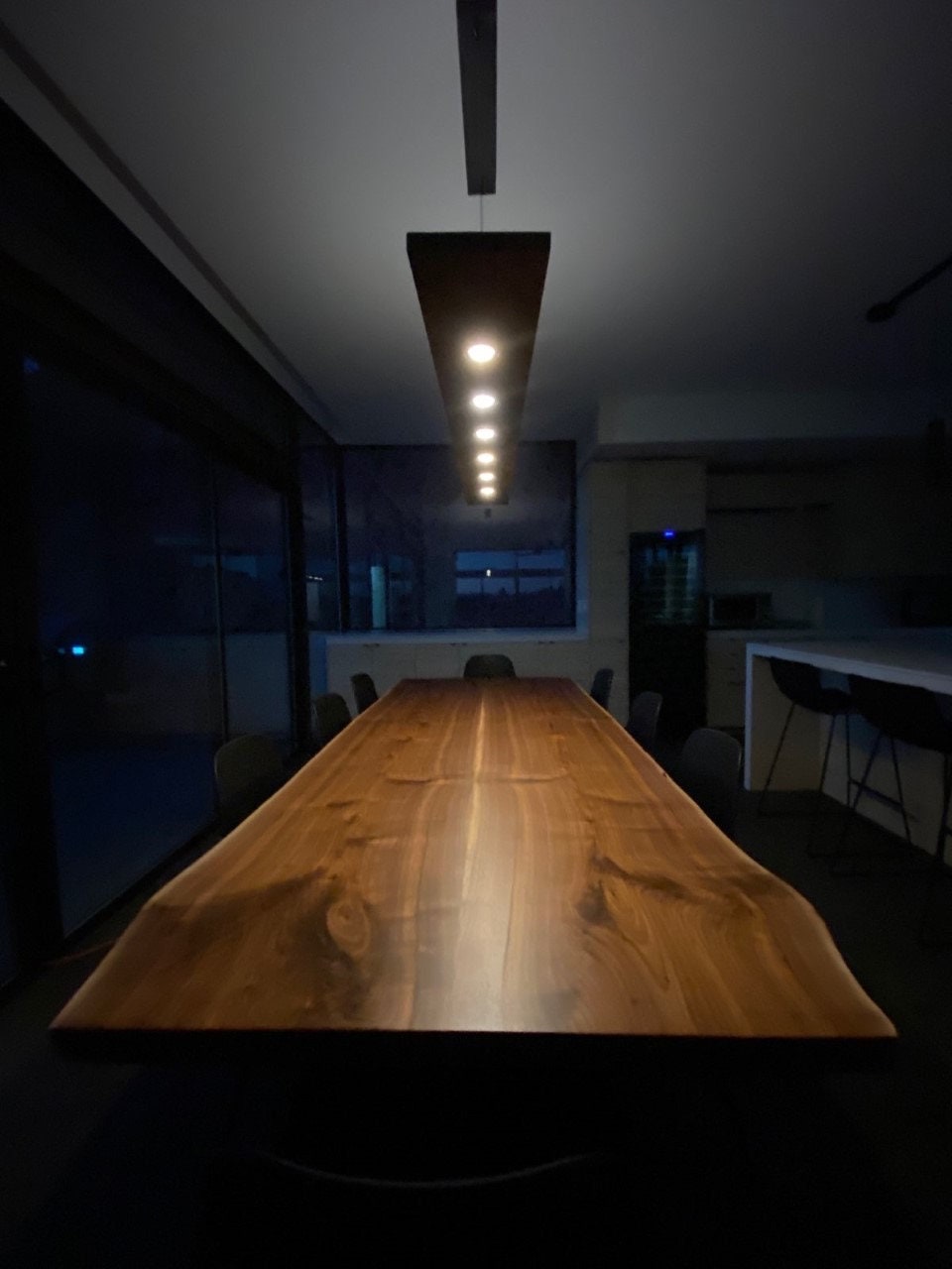 40-inch Linear Chandelier: Dark Walnut & Aluminum Modern Pendant