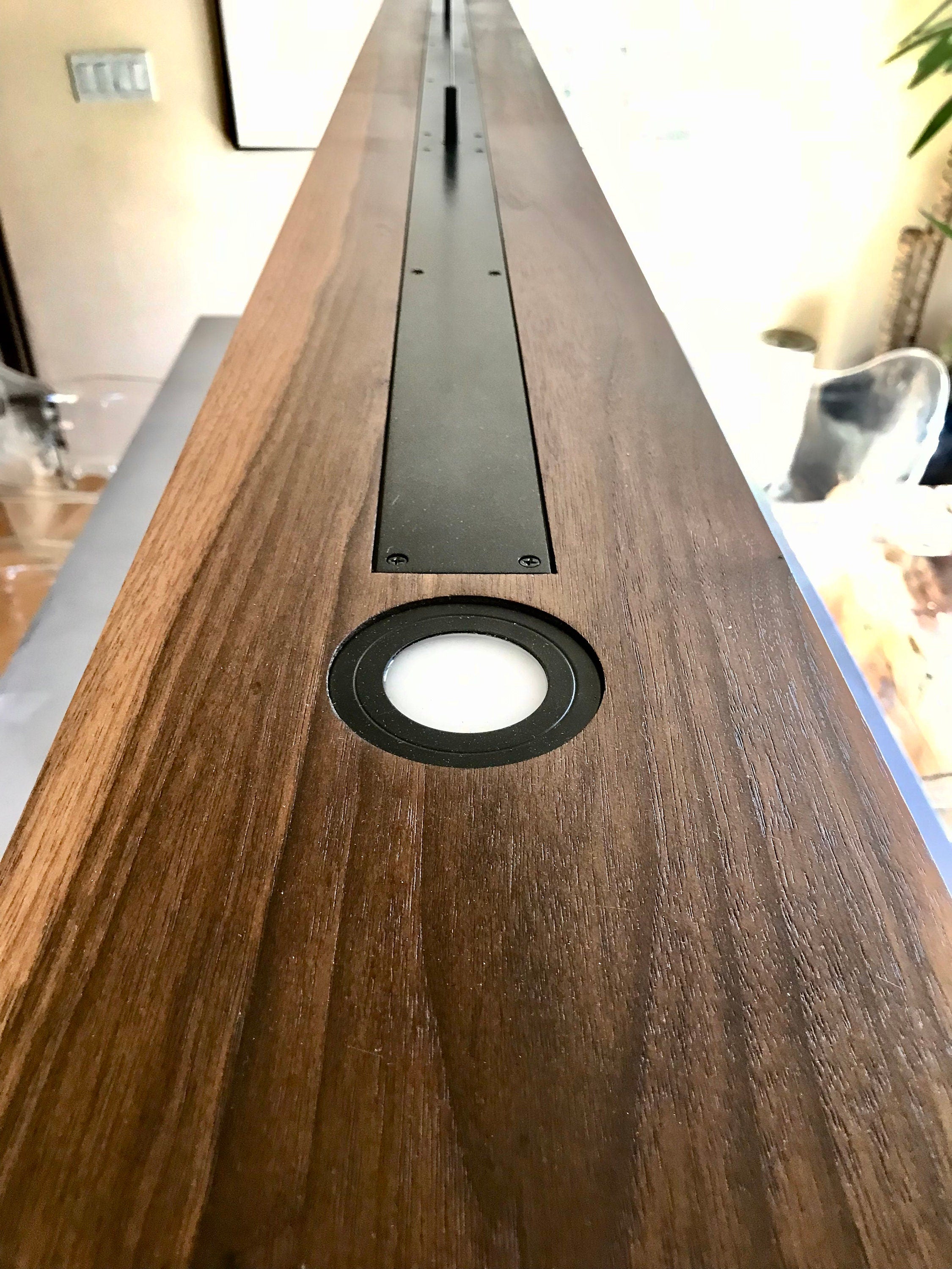 84-inch Linear Suspension Chandelier: Dark Walnut & Aluminum Pendant Light
