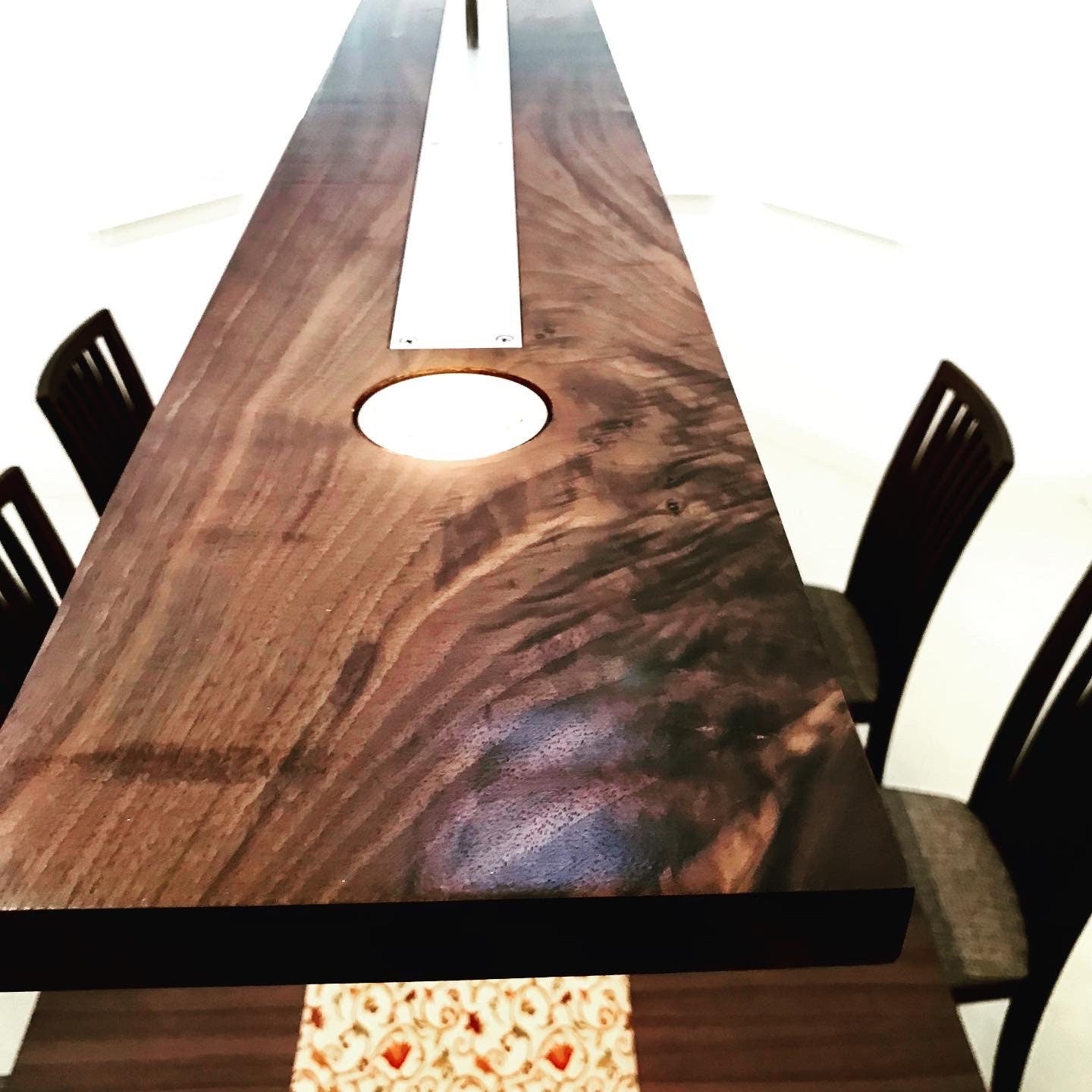 34-inch Linear Chandelier: Dark Walnut & Aluminum Modern Pendant