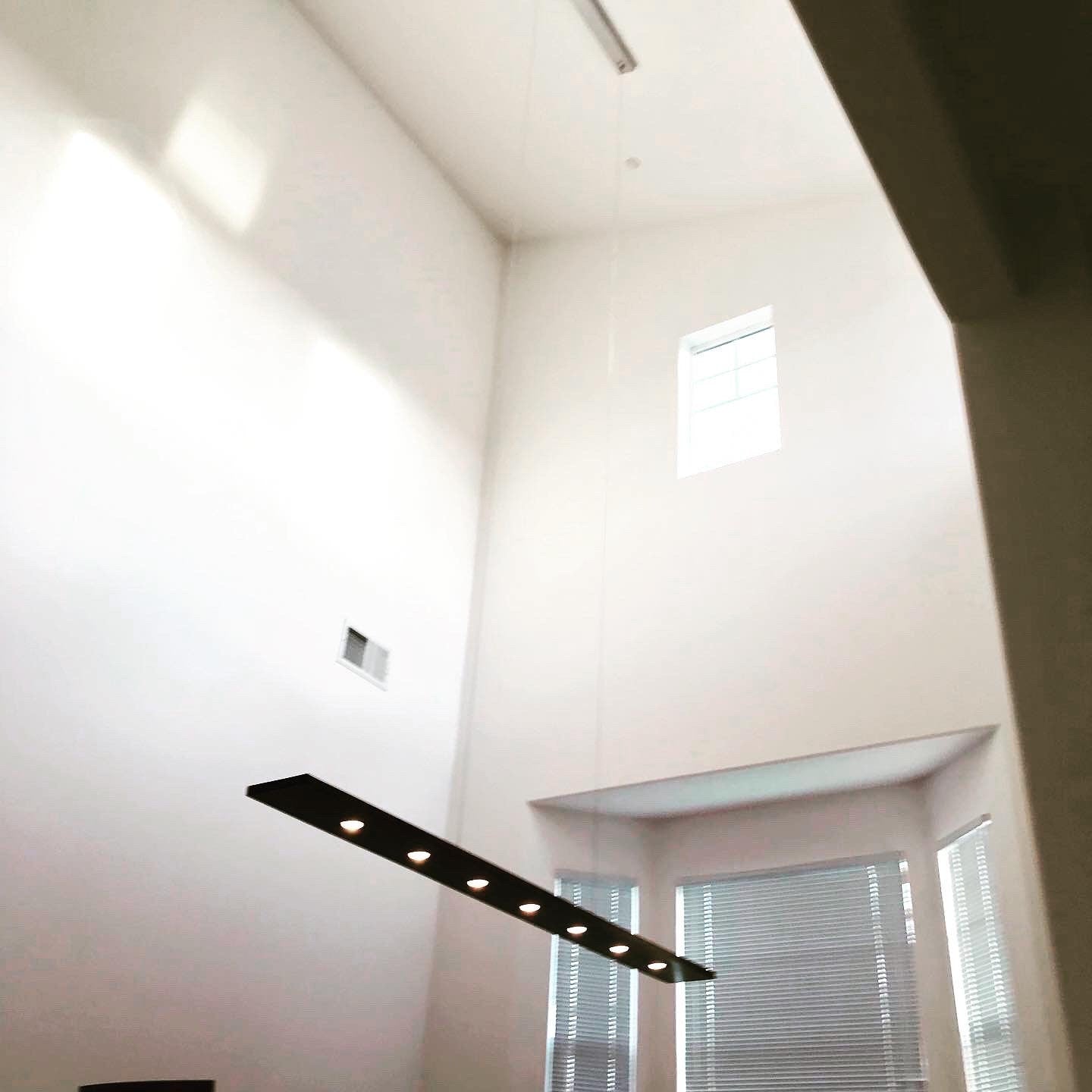Black Walnut LED Linear Pendant Light: Brushed Aluminum Canopy (9 ft)