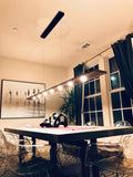 Black Walnut LED Linear Pendant Light: Brushed Aluminum Canopy (9 ft)