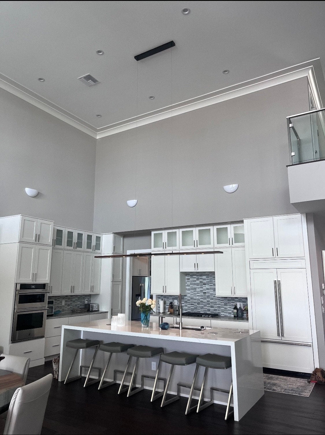 CIX 120 inch linear pendant light in black walnut and brushed aluminum (10-foot long)