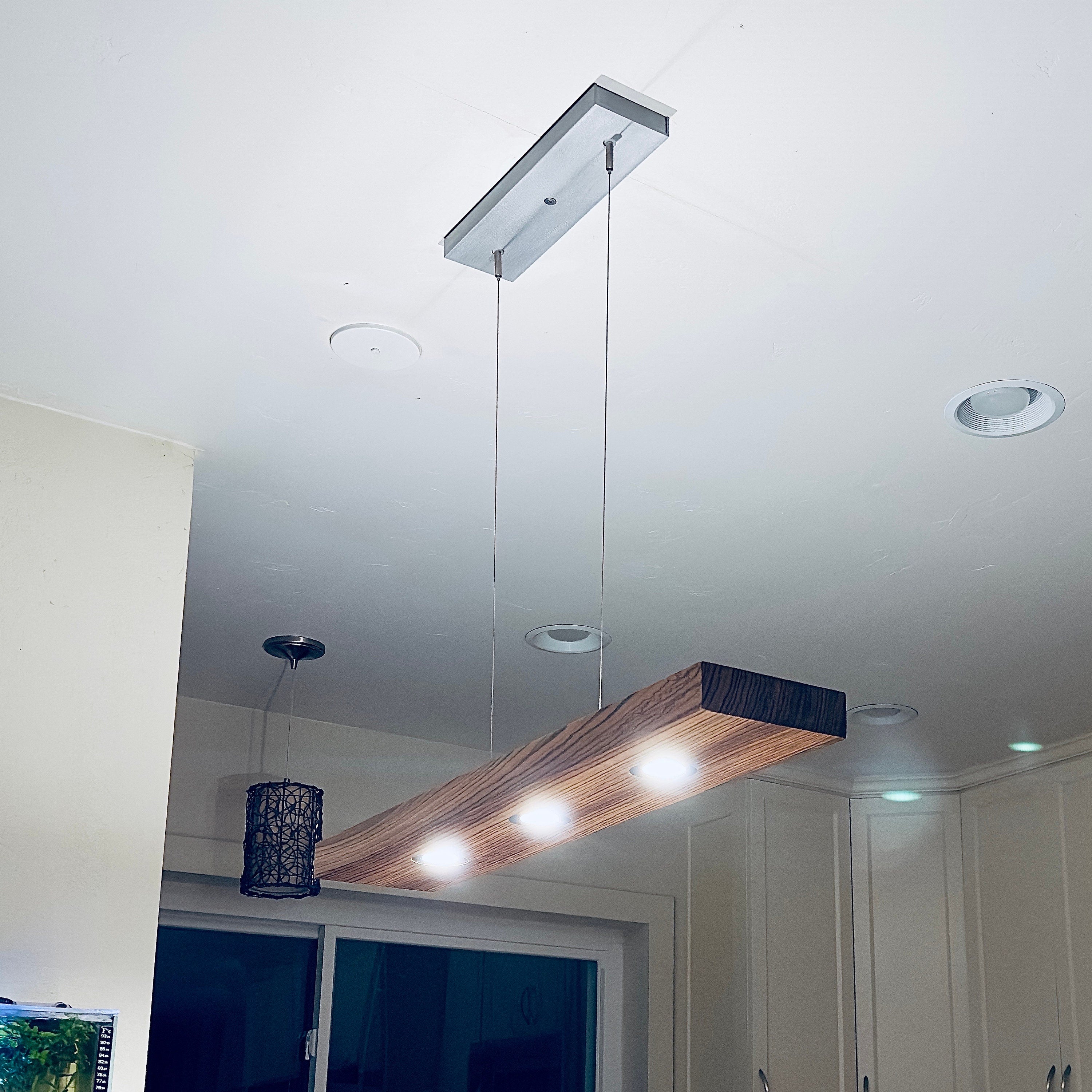 Zebrawood Linear Pendant Chandelier: Dark Patina Modern Suspension Light