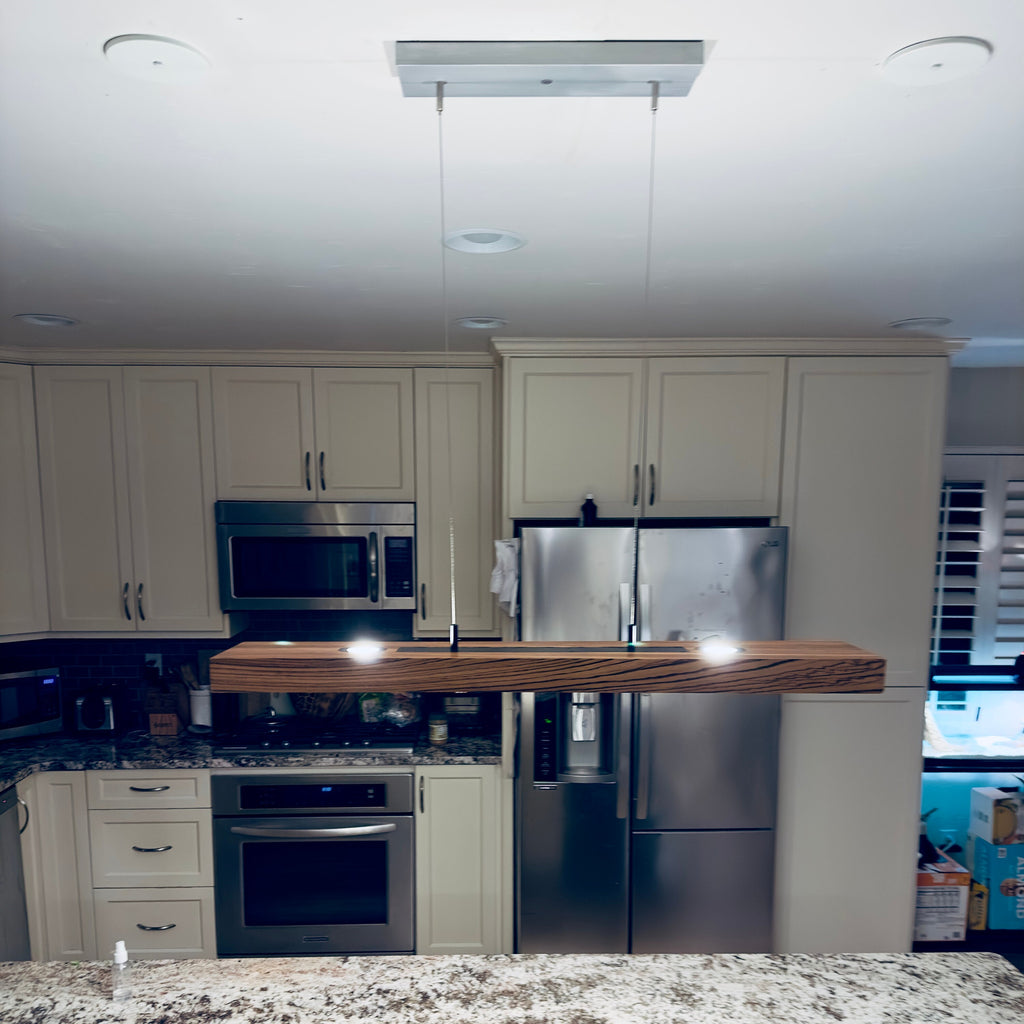 Zebrawood Linear Pendant Chandelier: Dark Patina Modern Suspension Light