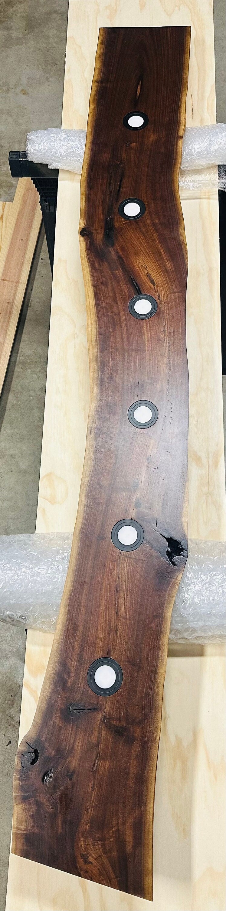 CIX LIVE EDGE linear pendant chandelier in black walnut and brushed aluminum