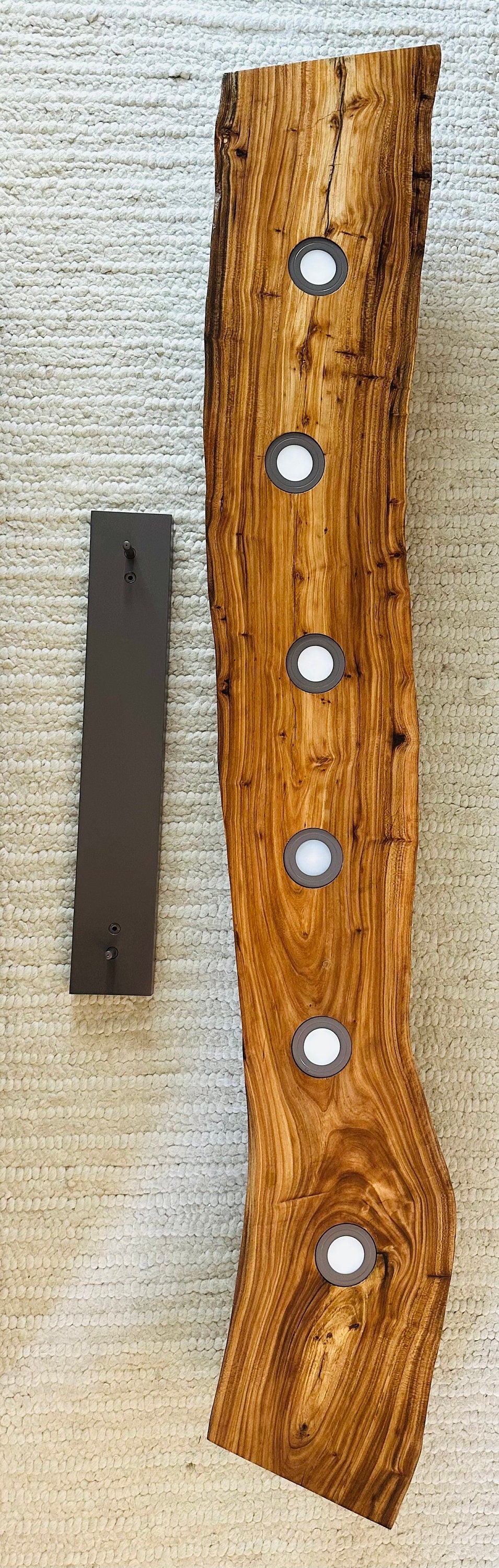 CIX LIVE EDGE linear pendant chandelier in black walnut and brushed aluminum