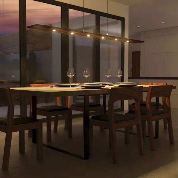 60-Inch Linear Suspension Chandelier: Dark Walnut & Black Aluminum