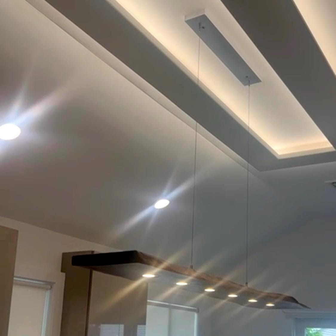 CIX LIVE EDGE linear pendant chandelier in black walnut and brushed aluminum