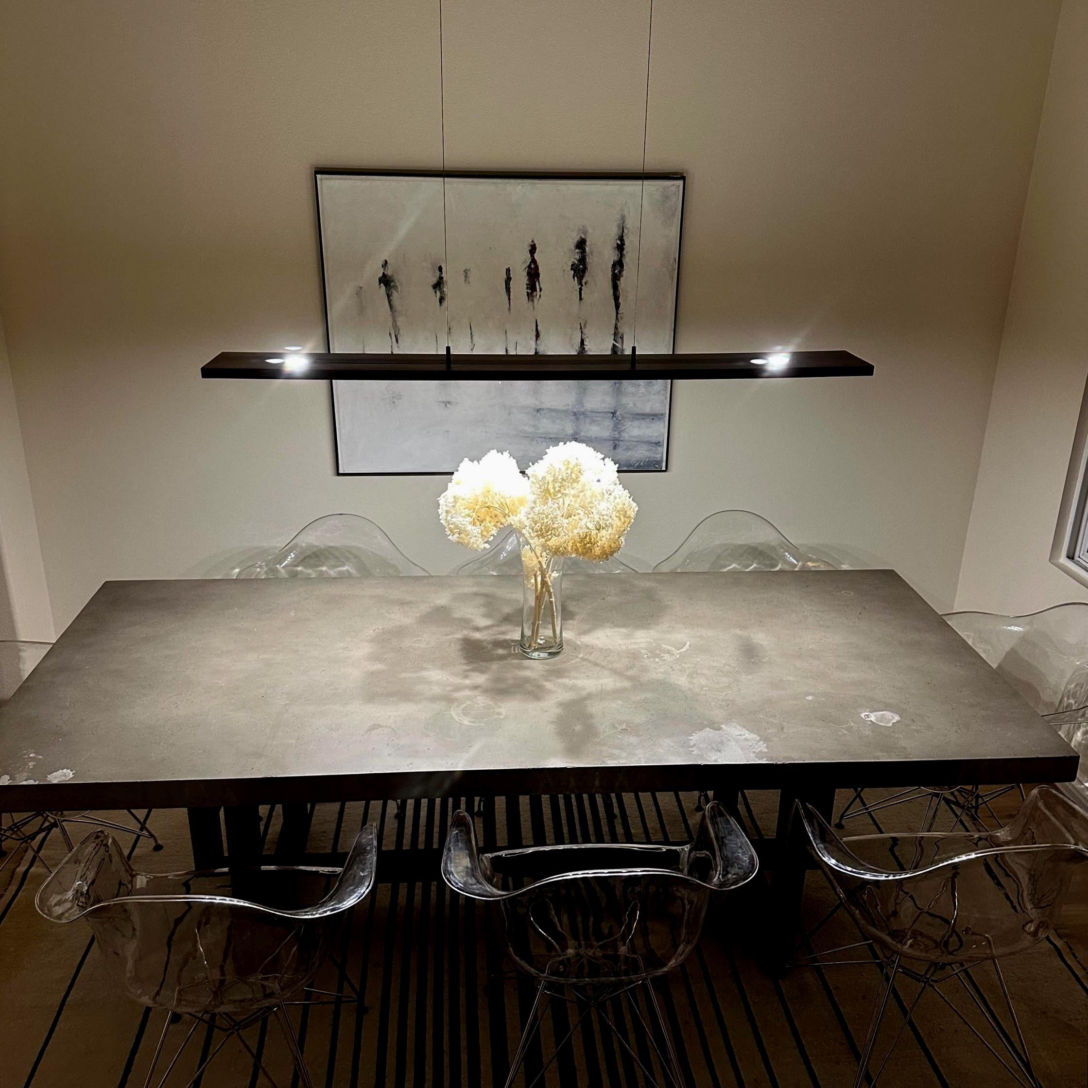 60-inch Linear Suspension Chandelier: Dark Walnut & Aluminum Pendant