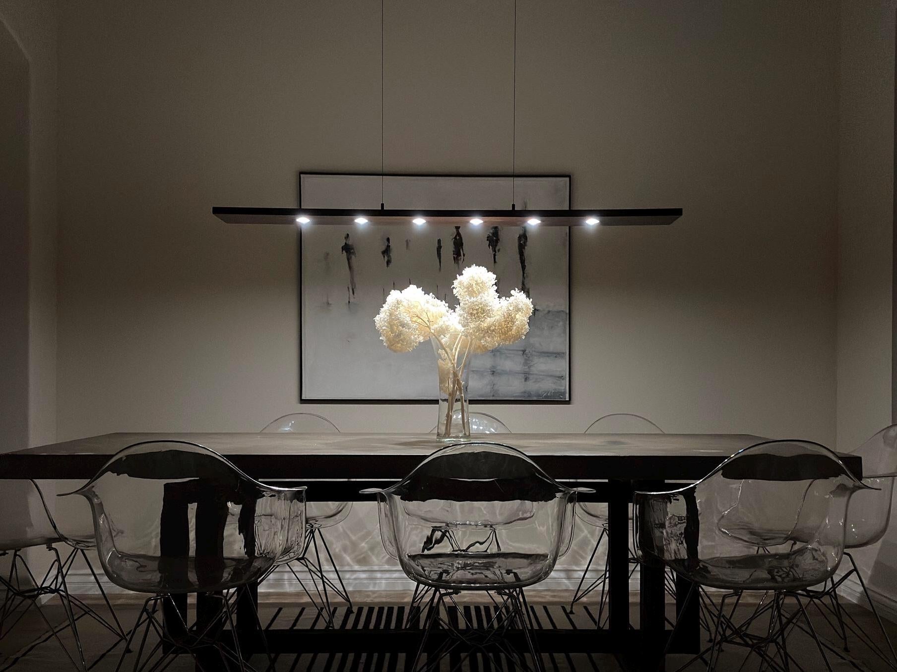 60-Inch Linear Suspension Chandelier: Dark Walnut & Black Aluminum