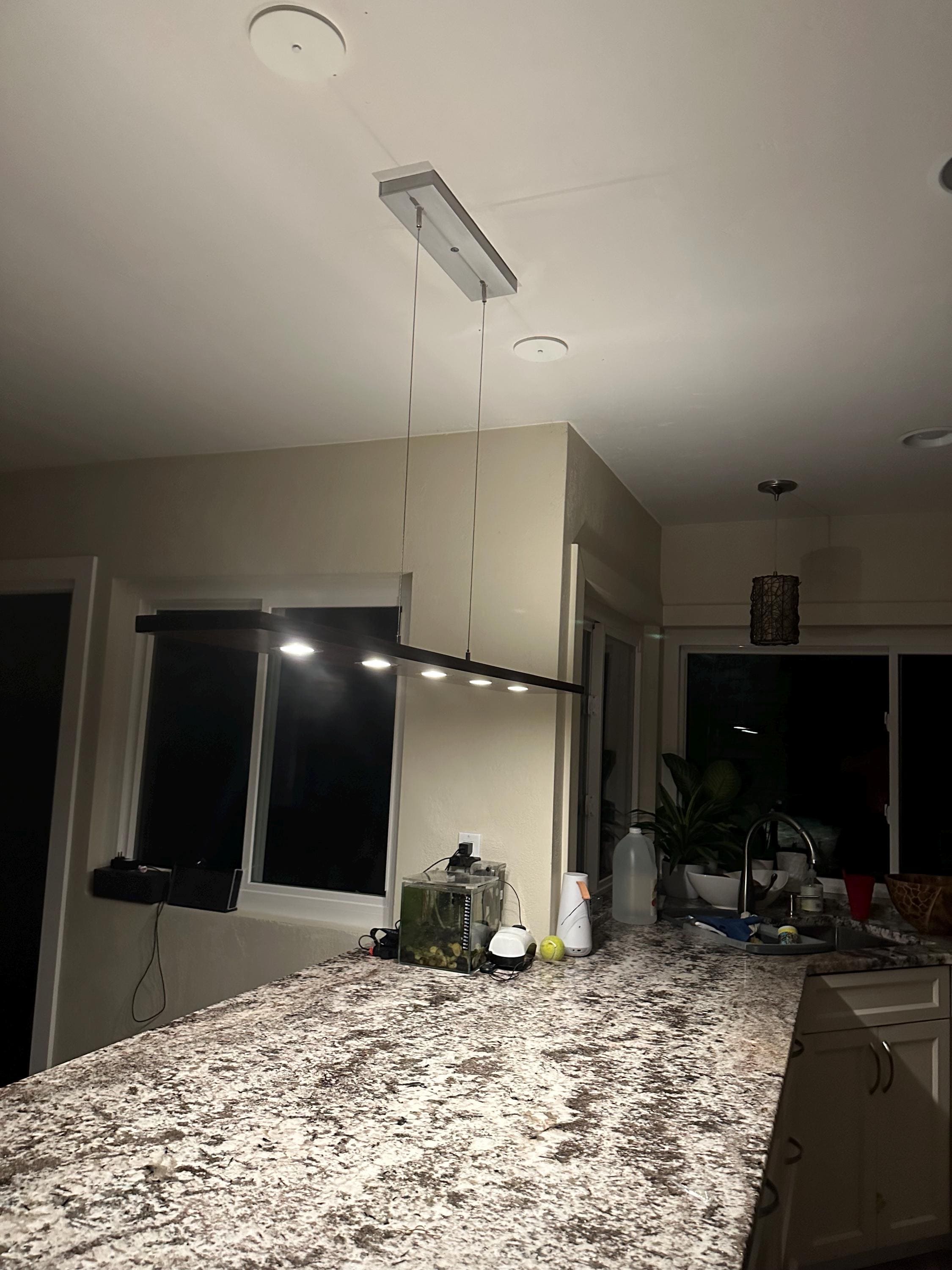 48 Inch Linear Chandelier: Dark Walnut & Brushed Aluminum Suspension Light