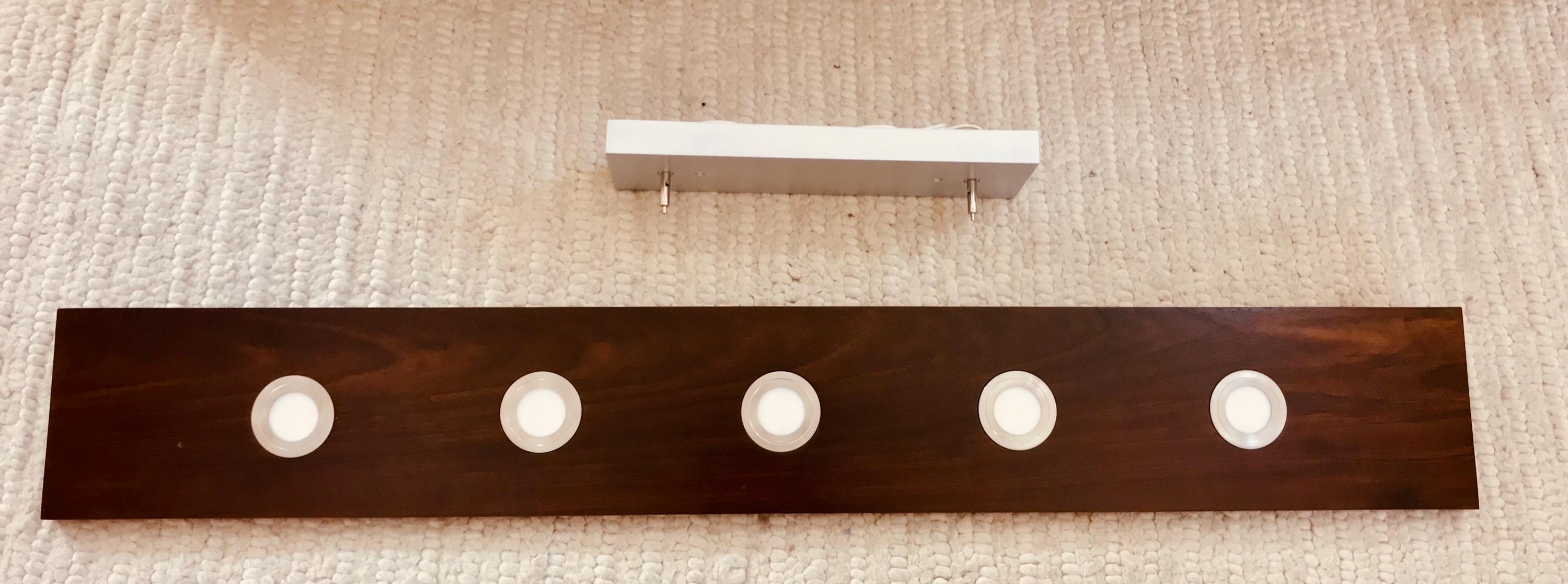 48 Inch Linear Chandelier: Dark Walnut & Brushed Aluminum Suspension Light