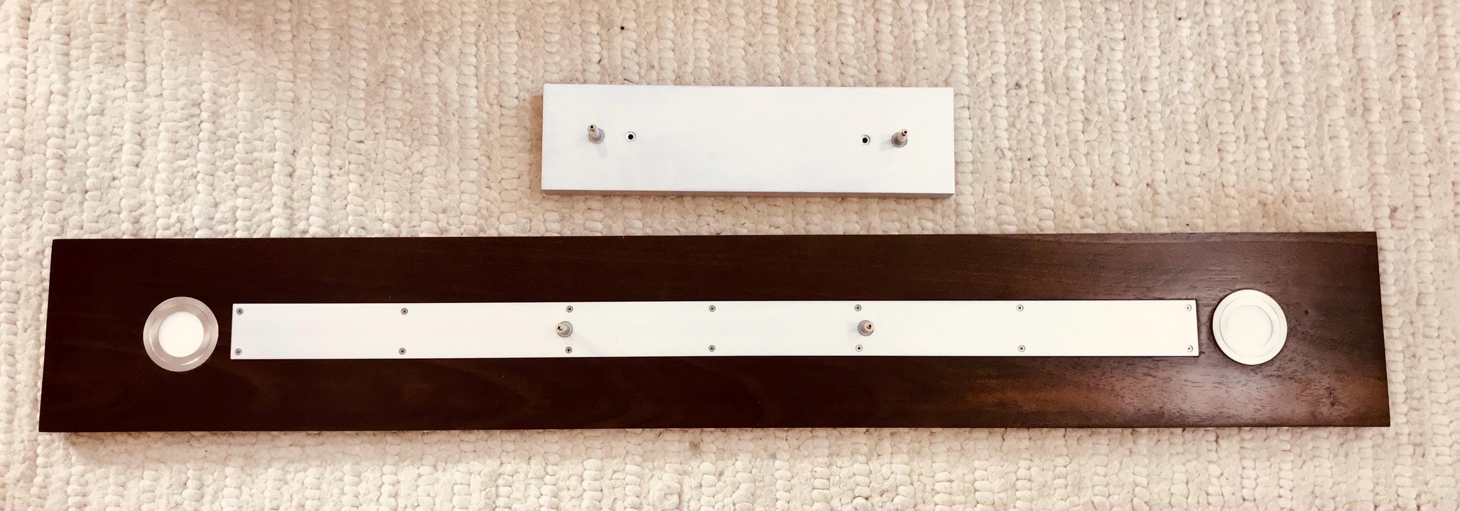 48 Inch Linear Chandelier: Dark Walnut & Brushed Aluminum Suspension Light