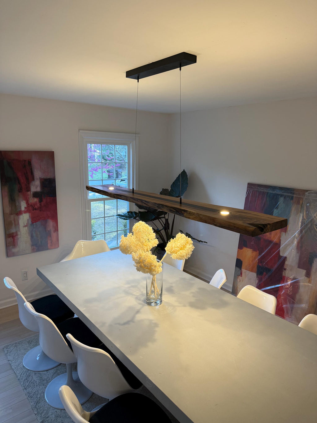 CIX LIVE EDGE linear pendant chandelier in black walnut and brushed aluminum