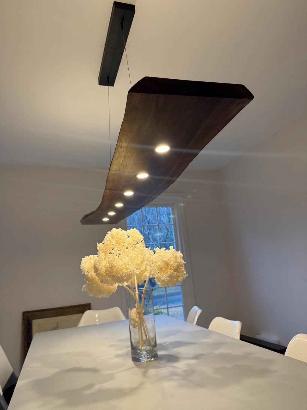 CIX LIVE EDGE linear pendant chandelier in black walnut and brushed aluminum