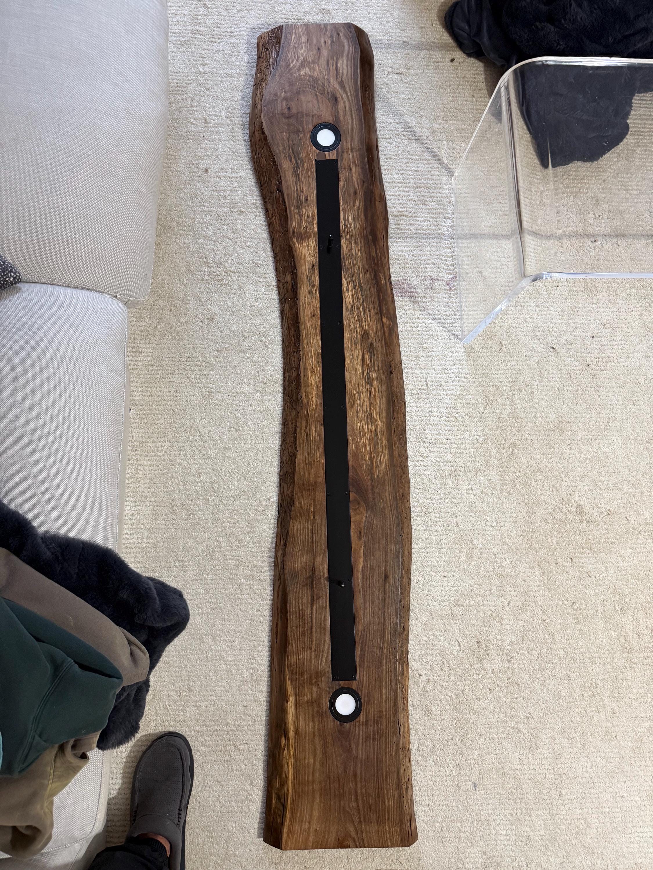 CIX LIVE EDGE linear pendant chandelier in black walnut and brushed aluminum