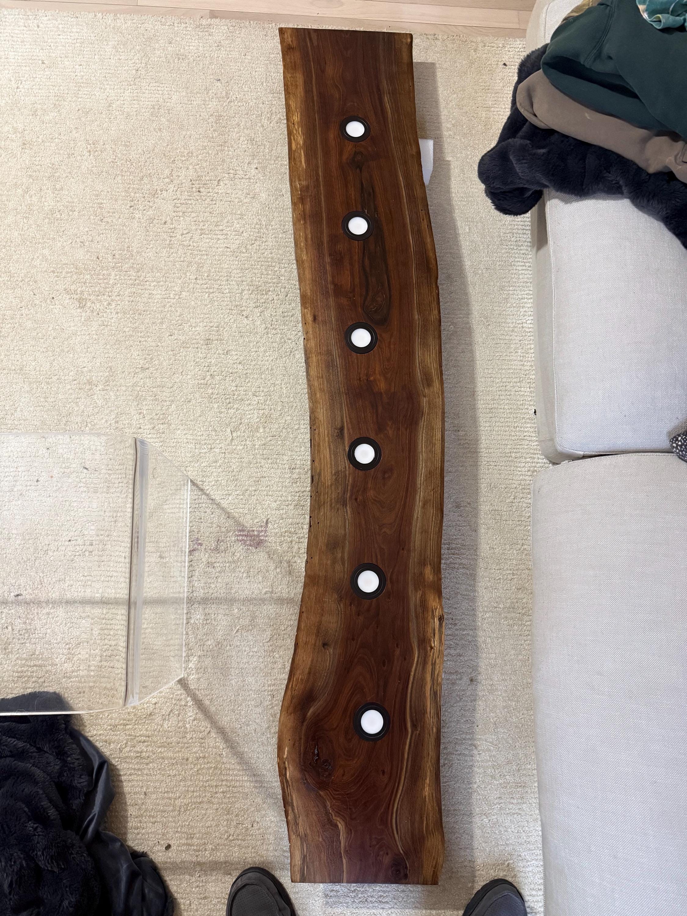 CIX LIVE EDGE linear pendant chandelier in black walnut and brushed aluminum