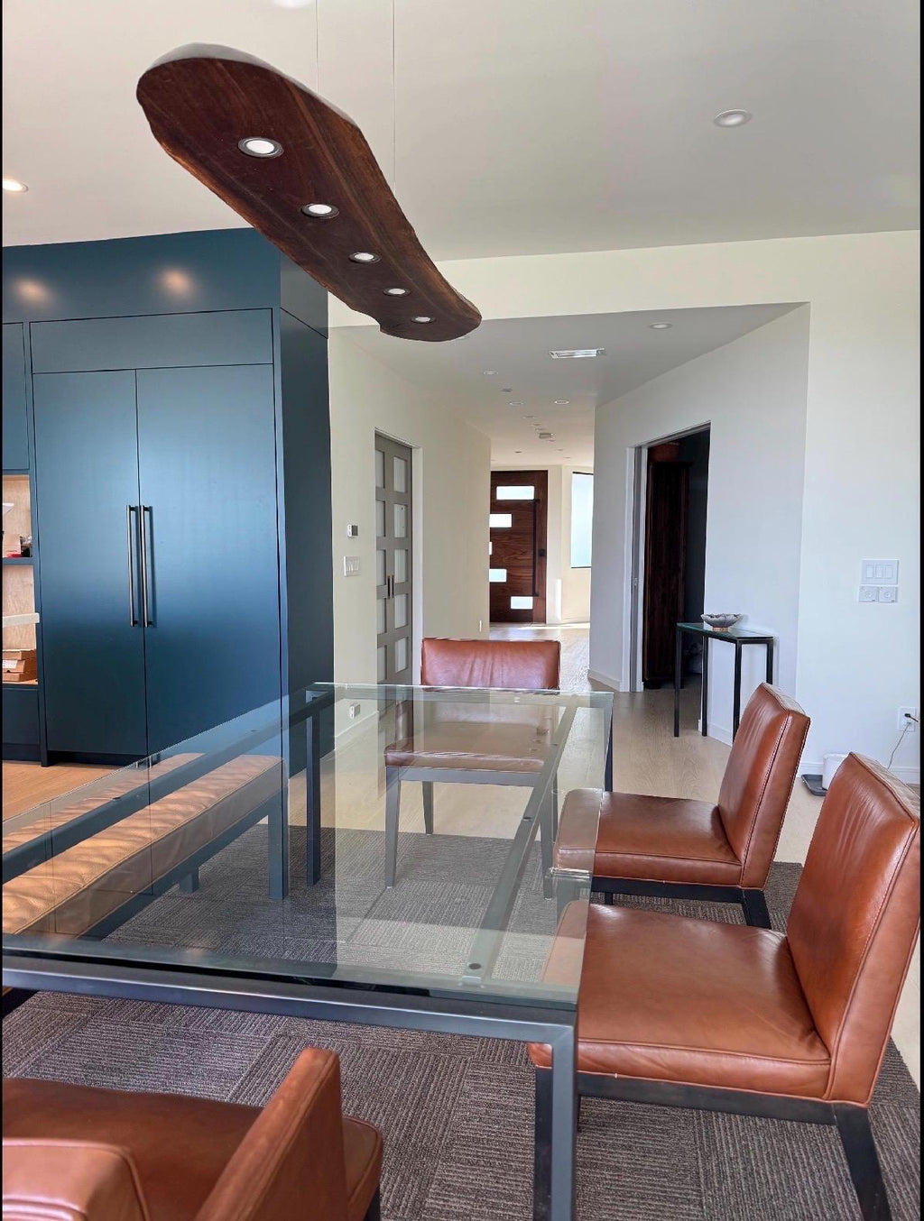 CIX LIVE EDGE linear pendant chandelier in black walnut and brushed aluminum