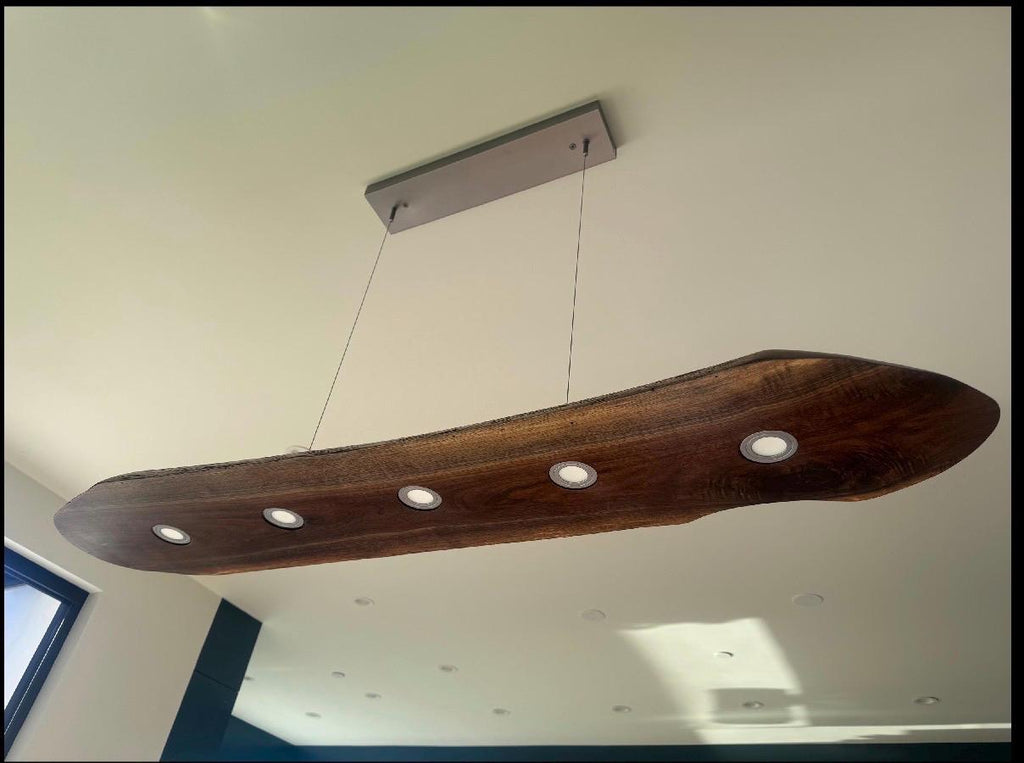 CIX LIVE EDGE linear pendant chandelier in black walnut and brushed aluminum