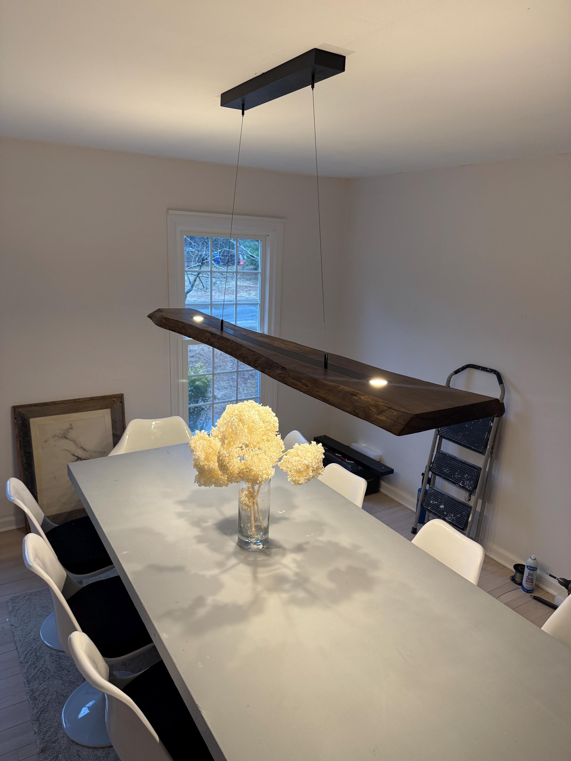 CIX LIVE EDGE linear pendant chandelier in black walnut and brushed aluminum