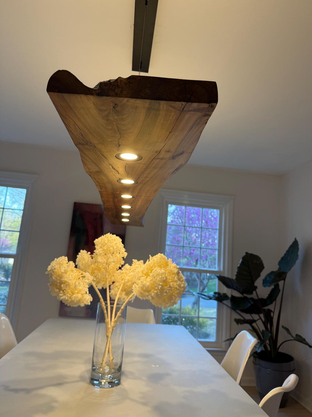 CIX LIVE EDGE linear pendant chandelier in black walnut and brushed aluminum