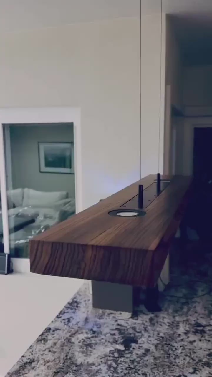 Zebrawood Linear Pendant Chandelier: Dark Patina Modern Suspension Light