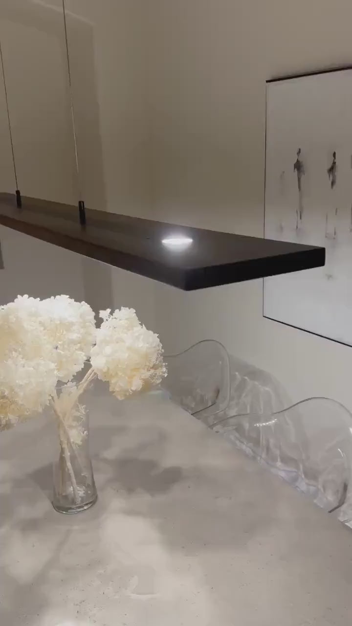 60-inch Linear Suspension Chandelier: Dark Walnut & Aluminum Pendant